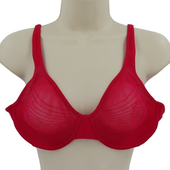 Vintage Warners 36C Pure Electricity 02592 Red Sheer Mesh Underwire Bra Unlined - Picture 1 of 15